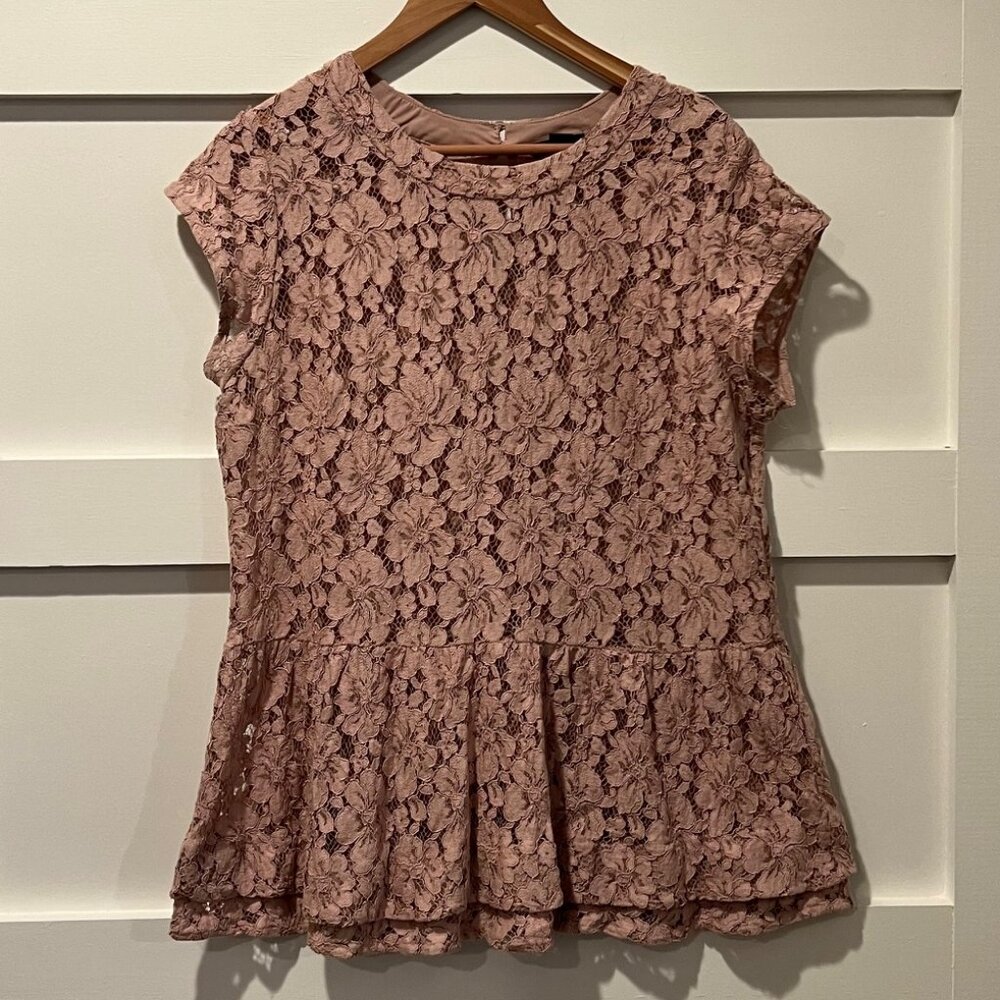 HALOGEN | Sheer lace peplum top Sz L